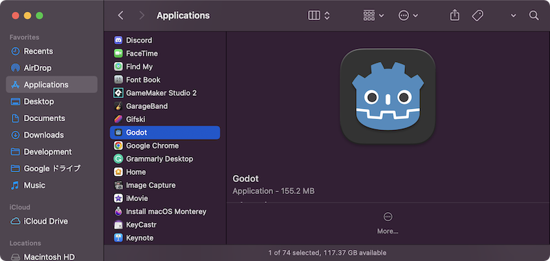 Godot in Finder for Mac