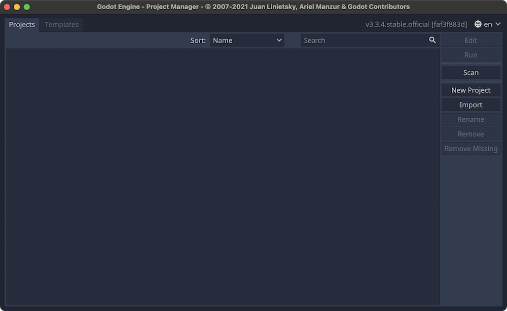 Window of Project Manager on Godot