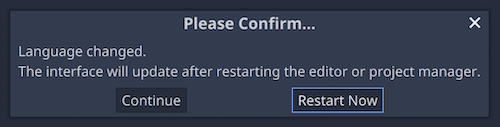 Confirmation dialog to restart for updating language setting