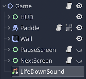 AudioStreamPlayerを追加してLifeDownSoundと命名