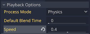 AnimationPlayerノードのPlayback Options>Speedプロパティ