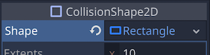 HitBox&gt;CollisionShape2Dのプロパティ編集