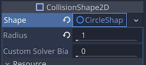 CollisionShape2D Shape, Radius