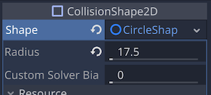 CollisionShape2D - Shape, Radius