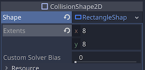 CollisionShape2D node - Shape - Extents